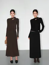 2点セット レディース ボウタイデザイン タイトニット ドレープスカート きれいめ 上品「NEVA HU」