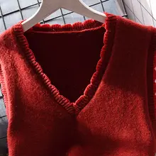 Vネック短丈ニットベスト【ゆったりシルエット・秋用】