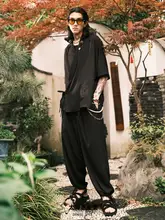 中国風刺繍のゆったりカジュアルパンツ【春夏用・男女兼用・ブラック】