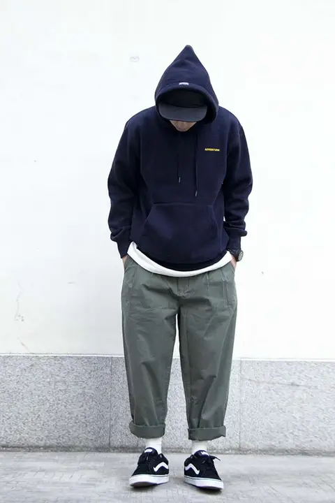 RADIUM メンズ春秋用コットン製ワイドレッグパンツ【ストレート・双褶デザイン・フィット】
