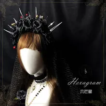 花冠 カチューシャ ヘキサグラム ゴシック ロリータ ダーク系 ハンドメイド 撮影小物 インスタ映え ヘアアクセサリー