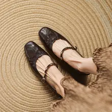 低ヒール金属バックル付きマリージェーンシューズ【本革・フラット・シンプルデザイン】