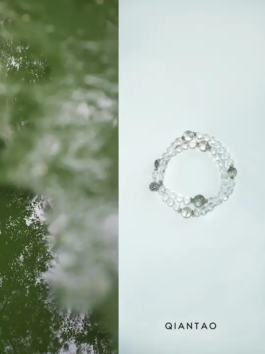 天然白水晶とグリーンゴーストの女性用招財ブレスレット【中華スタイル・ギフトに最適】
