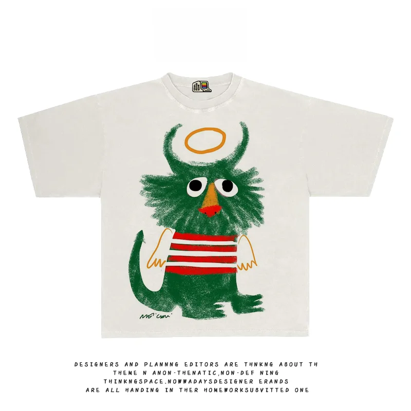 夏用半袖Tシャツホワイトグリーンモンスター印刷：カジュアルデザインの旅行向け選択肢