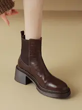 レトロ風 チェルシーブーツ【女性用・秋冬・本革・太ヒール・マーチンブーツ】