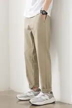 コットン製 メンズストレートパンツ【カジュアル・伸縮性・カーキ色・春秋用】（セットアップ対応）