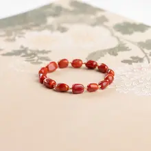 南紅の自然石手首用ブレスレット【柿色・炎模様・女性用】