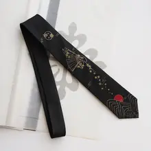 極上の柔らかさ！黒金色JKDKネクタイ風扇子【桜デザイン・成人祝い】