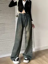 レディース 高ウエストゆったりワイドレッグデニムパンツ【アメリカンヴィンテージスタイル・ロング丈・大きいサイズ】