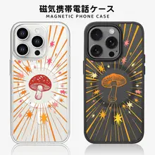iPhone対応カラフル発光きのこスマホケース【透明・黒・カメラボタン付き】
