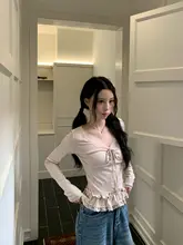 レースリボン付き長袖シャツ【シンプル・フィット感あり】