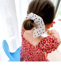 子供用 ダルマ風ヘアゴム【デザインリボン・ポルカドット・シフォン素材】
