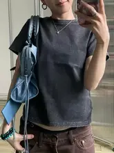 ヴィンテージウォッシュ仕上げの破れデザインショートスリーブTシャツ【ラウンドネック・スリムフィット】