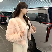 酒渍桃子カラーの獭兔ファーコート【女性用・フード付き】