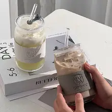 おしゃれなストロー付きガラスカップ【コーヒー・ジュース用・蓋付き】