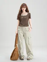 方襟ショートスリーブTシャツ【レディース・夏用・フィット感・文字プリント・トレンドデザイン】