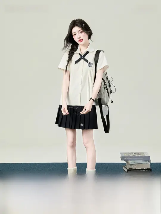 オリジナルJK制服 女子用高校生シャツ【学院風・短袖】（セットアップ対応）