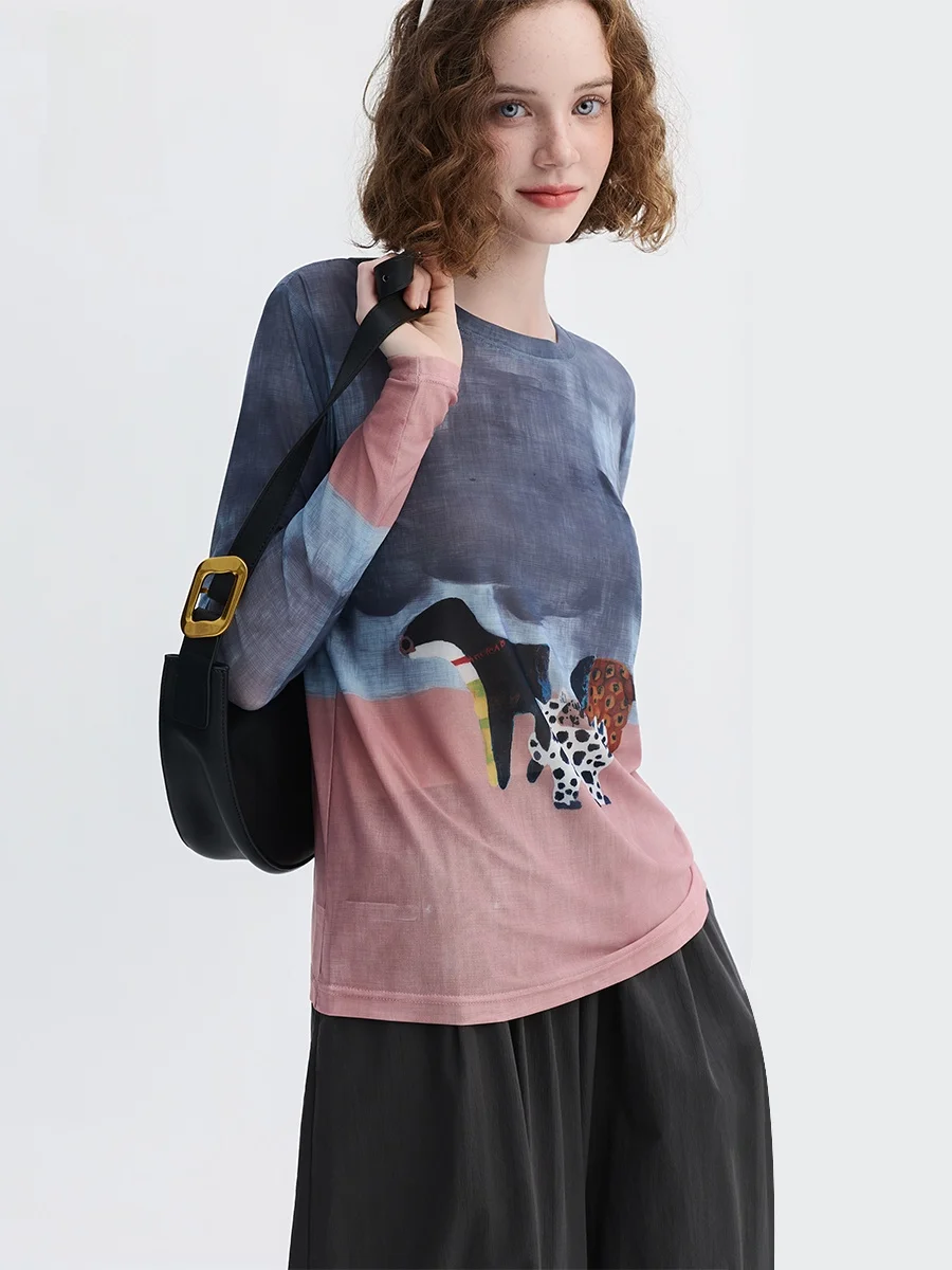 猫印花アートデザインのロングスリーブTシャツ：日焼け予防に強い薄手素材の選び方と実用性