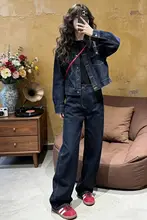 デニムジャケット【春季・レトロスタイル・カジュアル・ゆったりボトムス付き】（セットアップ対応）