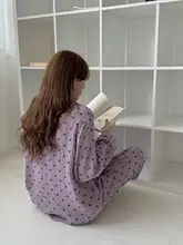 綿100%ガーゼ製 レディースパジャマセット【春秋用・印花デザイン・2点セット】