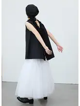 夏用白無地ノースリーブシャツ【前後着用可能・デザイン性・ドロップウェスト】