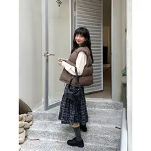 コーヒーカラーのリブニットベスト【カジュアル・暖かい・ゆったり】（セットアップ対応）