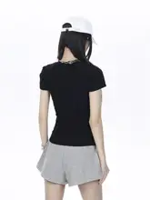 黒のビッグスリーブ短袖Tシャツ【Vネック・スリムフィット・夏用】