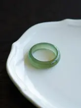 和田玉製 素圈リング【女性用・晴水冰種・緑玉石・新中式】