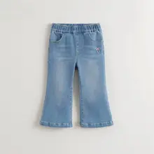 女児用 ウエストゴム付き デニムパンツ【極上の柔らかさ・ミニフレア・秋用】