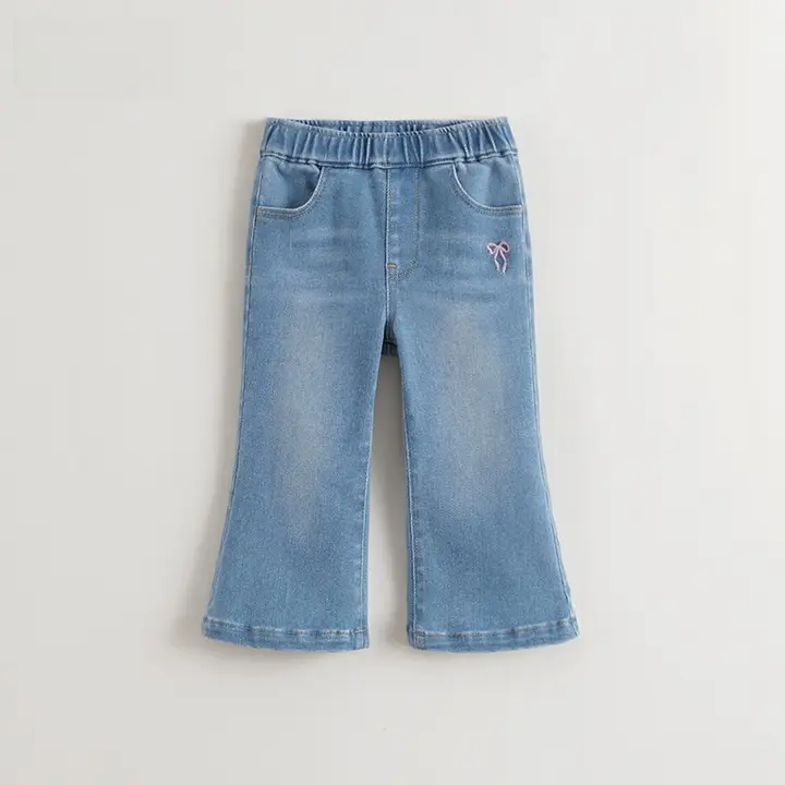 女児用 ウエストゴム付き デニムパンツ【極上の柔らかさ・ミニフレア・秋用】