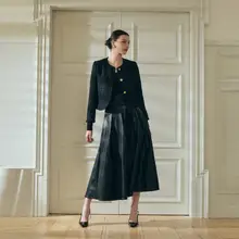 高級感あるフレアスカート【ウエストゴム・レザー・フランス風】