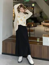 秋冬用 ニット素材のプリーツスカート【ゆったりフィット・Aライン・中長丈】