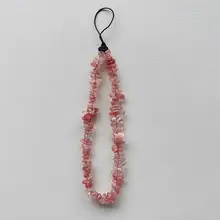 華やかな色合いのクリスタルスマホストラップ【紫色の宝石・多色の紅瑪瑙・緑の水晶】