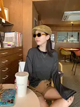 感のあるインポート天絲ウールボーダー柄Tシャツ【長袖・女性用】