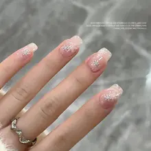クリスマスデザインの雪花型ホワイトグリッター＆蝶々星型ネイルパーツ