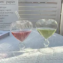 ハートガラスカップ 女性 用 ストロー 水を飲む カップ 飲料 ジュース カクテル ミルクカップ 高い魅力