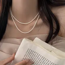 長めデザインのパールネックレス【重ね付け可能・秋春コーデに最適・シンプル調】