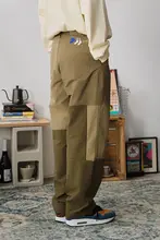 刺繍入り切り替えデザインのワイドストレートパンツ【カジュアル・アメリカンレトロ・作業用】
