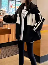 大きいサイズのバイカラー アウター ジャケット【フード付き・フィット・スポーツスタイル】