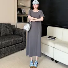 感のあるシンプルなカジュアルTシャツワンピース【夏用・半袖・ストレートシルエット】