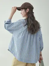可愛らしいパフスリーブチェック柄ボタンシャツ【春夏用・デザイン性のあるパッチワーク】
