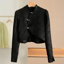 立襟エンボスデザイン中華風ミニジャケット【シンプル・女性用】