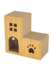 猫の別荘 キャットタワー【二重階段・耐摩耗・爪とぎ付き・遊び用】