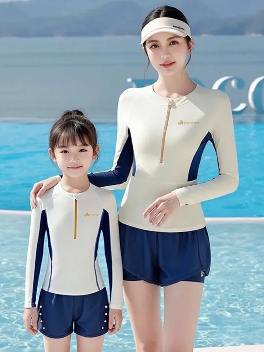 親子用水着【母と娘・長袖・ショートパンツ・UVカット・リゾート用】（セットアップ対応）