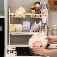 壁掛け型 キッチン用 多機能洗面器収納ラック【穴あけ不要・デザイン性に優れた水切りラック】