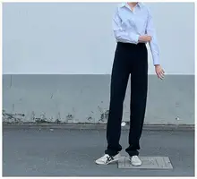 高身長向け ロングストレートパ  ンツ【ブラック・ハイウエスト・フィット】