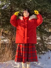 クリスマスカラーの短丈ダウンコート【極上の柔らかさ・冬用・ルーズフィット】