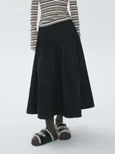 体型カバー効果抜群！Aラインハイウエストスカート【抽織りデザイン・中長丈・感】（セットアップ対応）