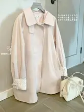 秋のムーススリーブ レース切替デザイン トレンチコート【ゆったりサイズ・女性用】