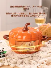 可愛らしいデザインの陶器製ダブルハンドボウル【カバー付き・学生用・食器】
